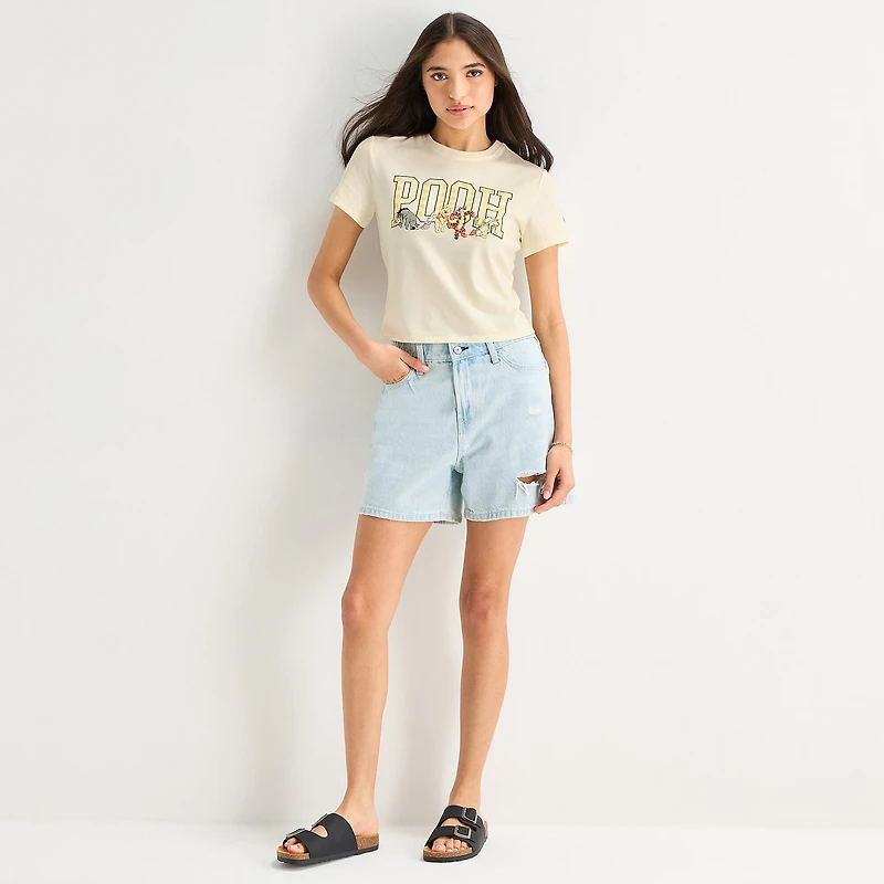 Hundred Acre Woods Baby Tee Womens Juniors Crew Neck Short Sleeve Fitted Winnie The Pooh Graphic T-Shirt