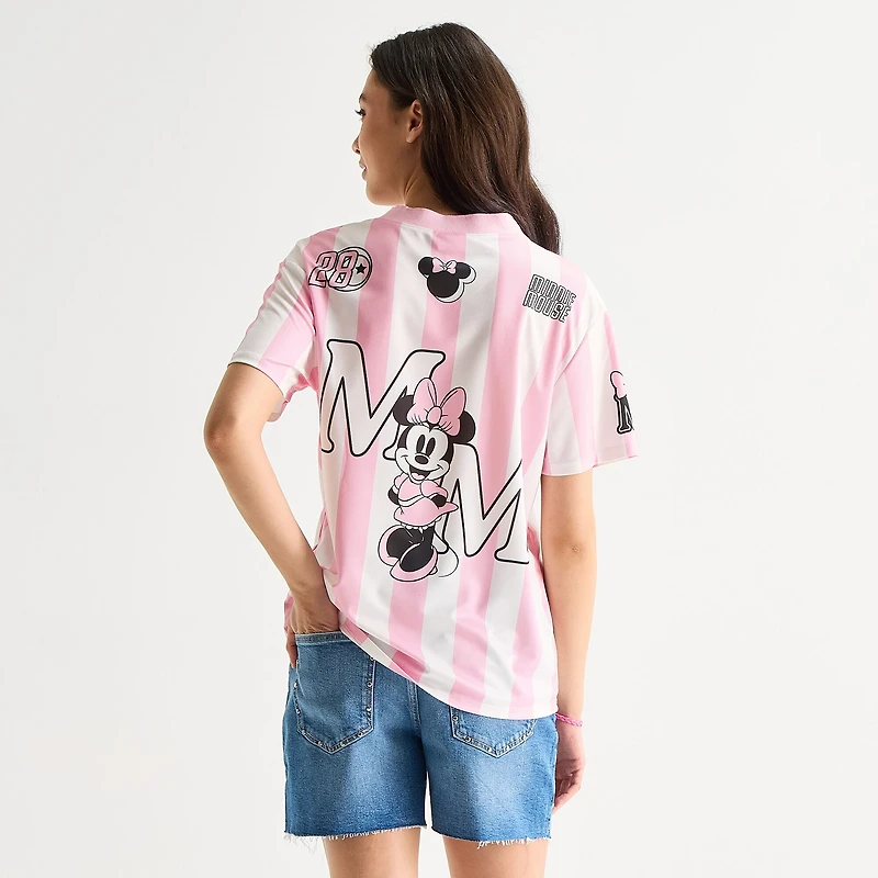 Womens Juniors V Neck Short Sleeve Minnie Mouse Jersey