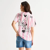 Womens Juniors V Neck Short Sleeve Minnie Mouse Jersey