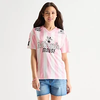 Womens Juniors V Neck Short Sleeve Minnie Mouse Jersey