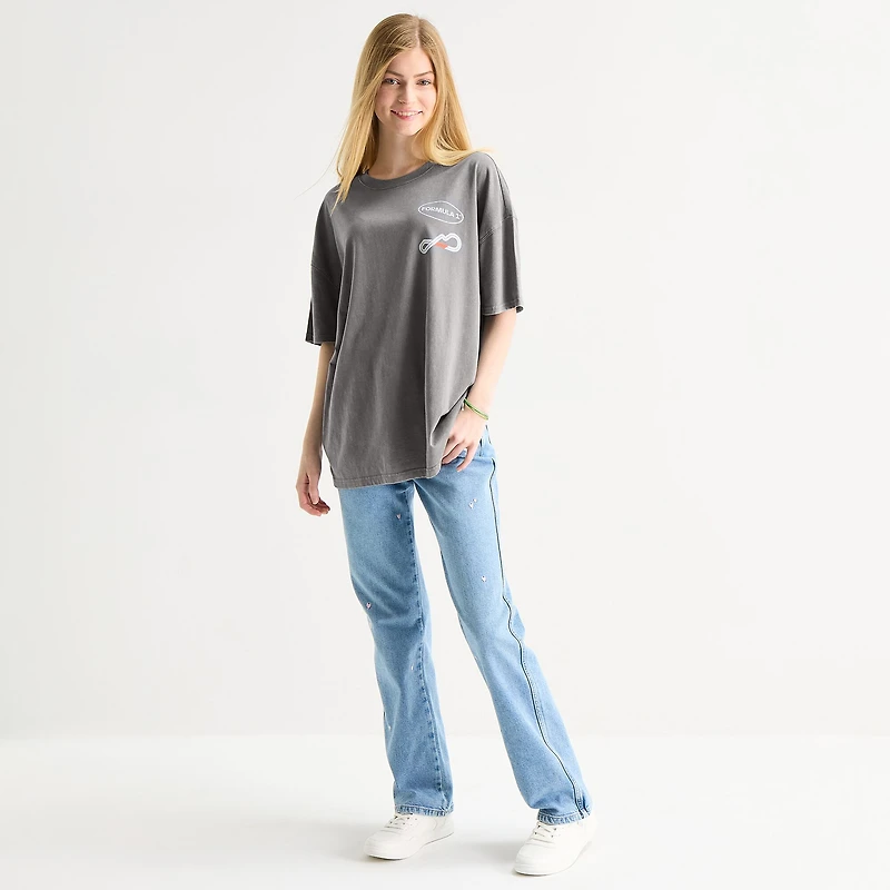 Formula 1 Womens Juniors Crew Neck Short Sleeve Oversized Graphic T-Shirt