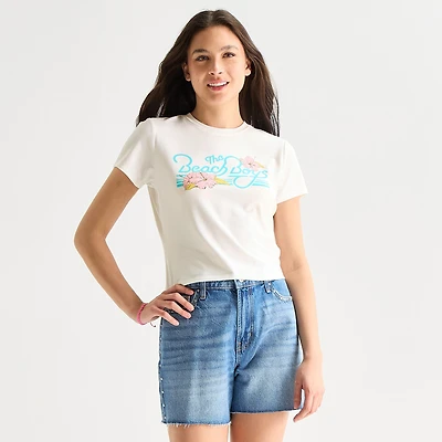 Beach Boys Baby Tee Womens Juniors Crew Neck Short Sleeve Fitted Graphic T-Shirt