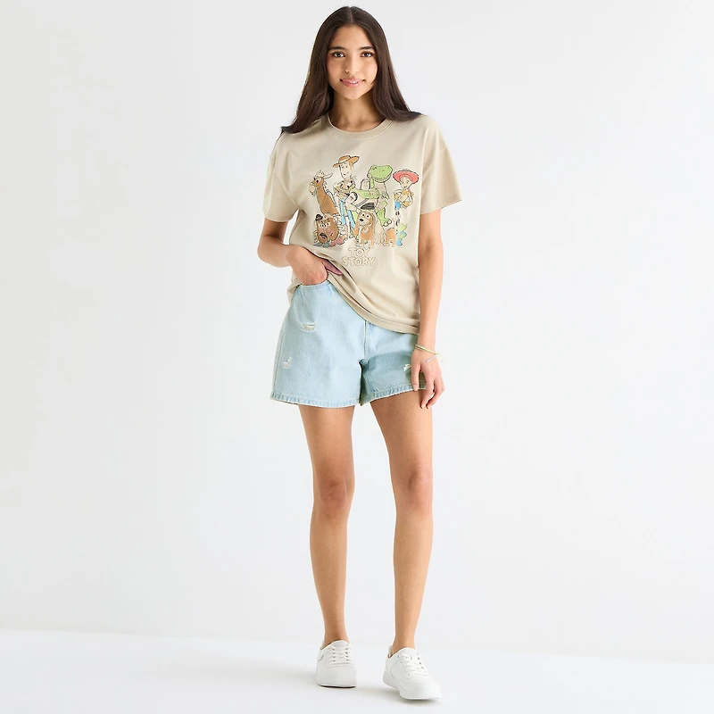 Boyfriend Tee Womens Juniors Crew Neck Short Sleeve Regular Fit Toy Story Graphic T-Shirt