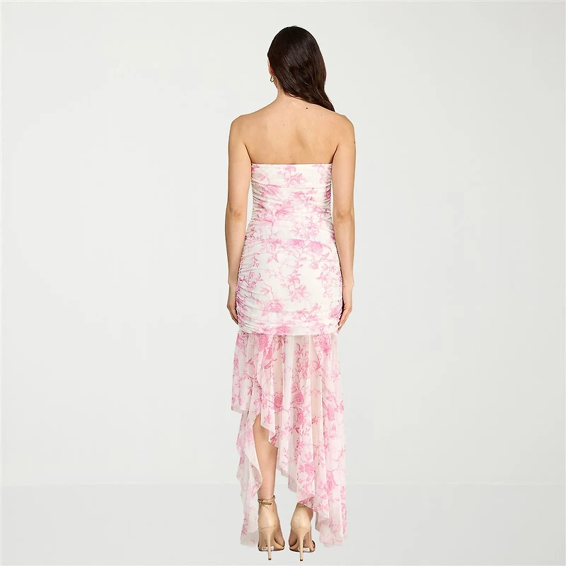 City Triangle Womens Juniors High-Low Straight Neck Sleeveless Floral Bodycon Dress
