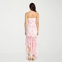 City Triangle Womens Juniors High-Low Straight Neck Sleeveless Floral Bodycon Dress