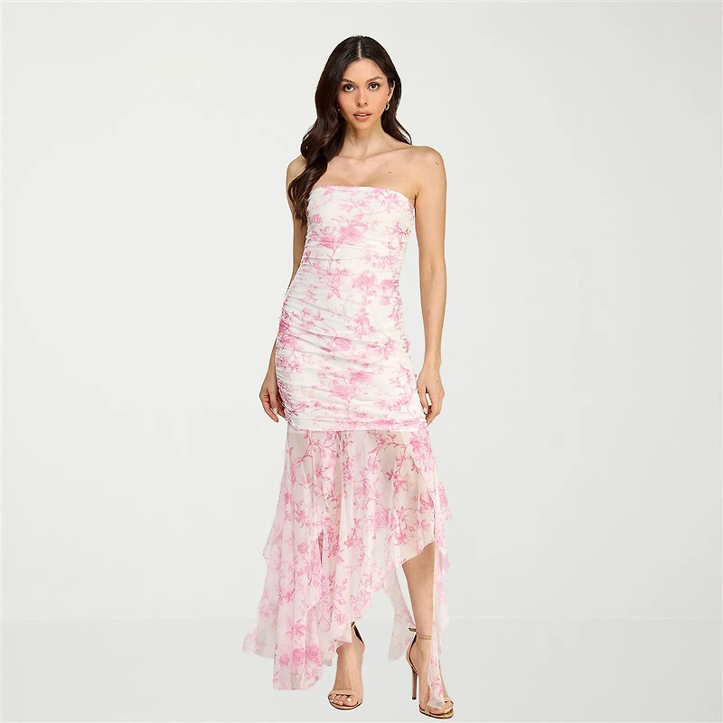 City Triangle Womens Juniors High-Low Straight Neck Sleeveless Floral Bodycon Dress