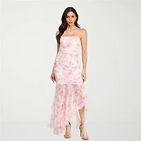 City Triangle Womens Juniors High-Low Straight Neck Sleeveless Floral Bodycon Dress
