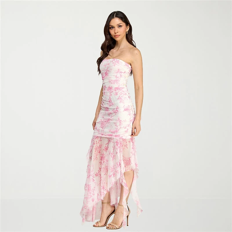 City Triangle Womens Juniors High-Low Straight Neck Sleeveless Floral Bodycon Dress