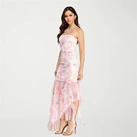 City Triangle Womens Juniors High-Low Straight Neck Sleeveless Floral Bodycon Dress
