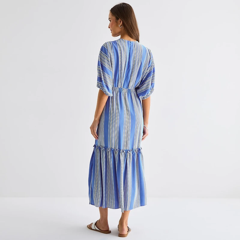 Melonie T Womens V Neck Short Sleeve Dolman Maxi Dress