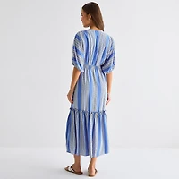 Melonie T Womens V Neck Short Sleeve Dolman Maxi Dress