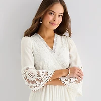 Isabel & Nina Womens V Neck 3/4 Sleeve Bell Fit + Flare Dress