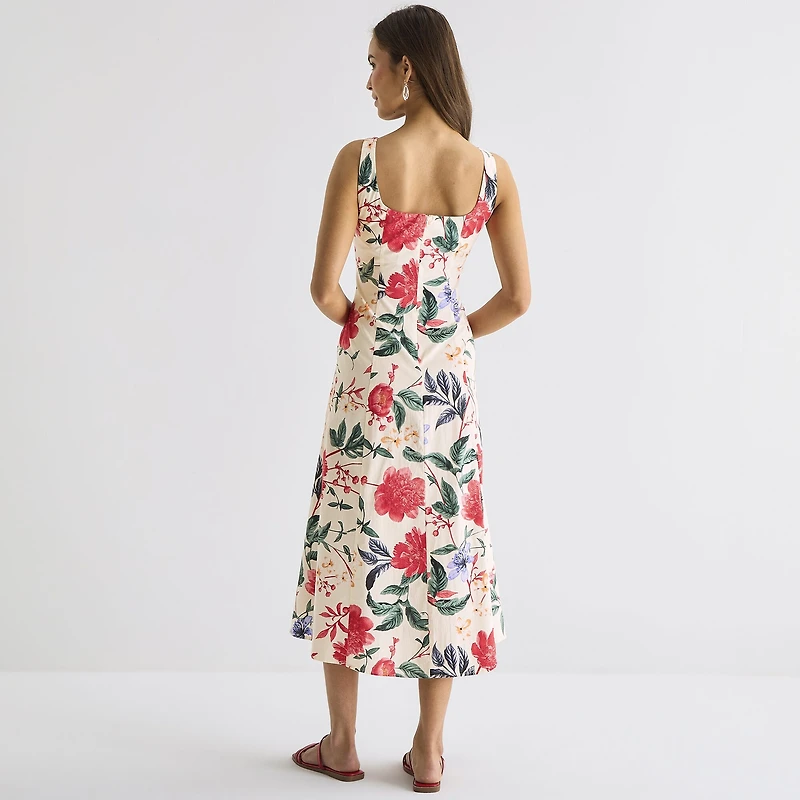 Melonie T Womens Midi Square Neck Sleeveless Floral Fit + Flare Dress