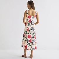 Melonie T Womens Midi Square Neck Sleeveless Floral Fit + Flare Dress
