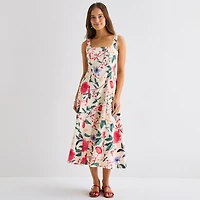 Melonie T Womens Midi Square Neck Sleeveless Floral Fit + Flare Dress