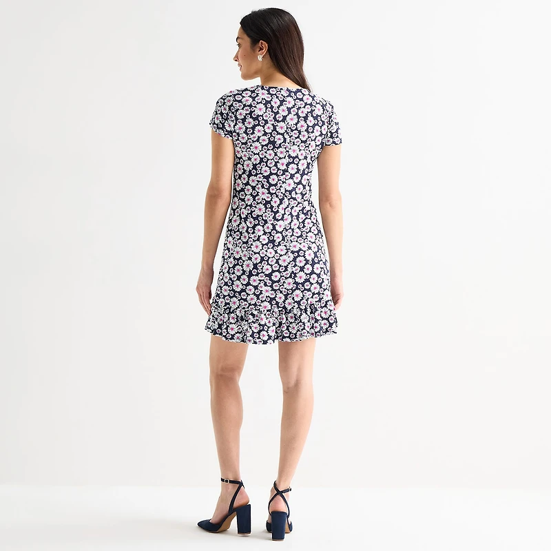 MSK Womens Round Neck Short Sleeve Floral Shift Dress