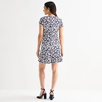 MSK Womens Round Neck Short Sleeve Floral Shift Dress