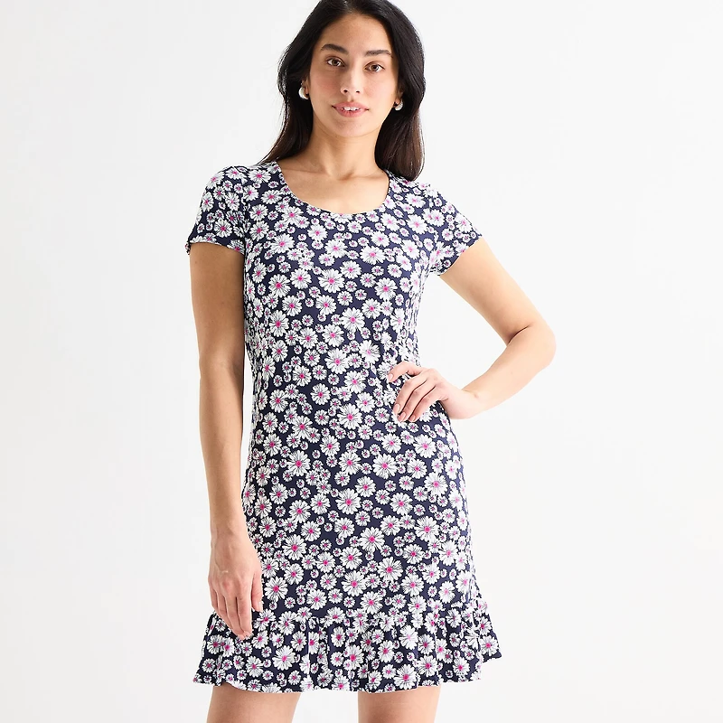 MSK Womens Round Neck Short Sleeve Floral Shift Dress