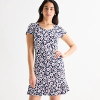 MSK Womens Round Neck Short Sleeve Floral Shift Dress