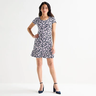 MSK Womens Round Neck Short Sleeve Floral Shift Dress