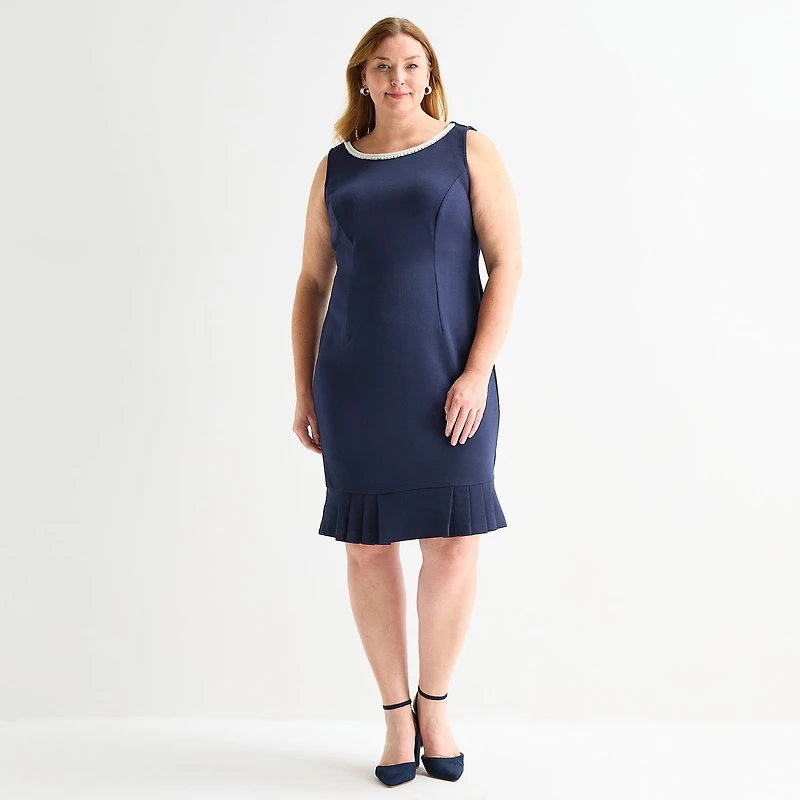 Maya Brooke Womens Plus Pearl Trim Jacket Dress