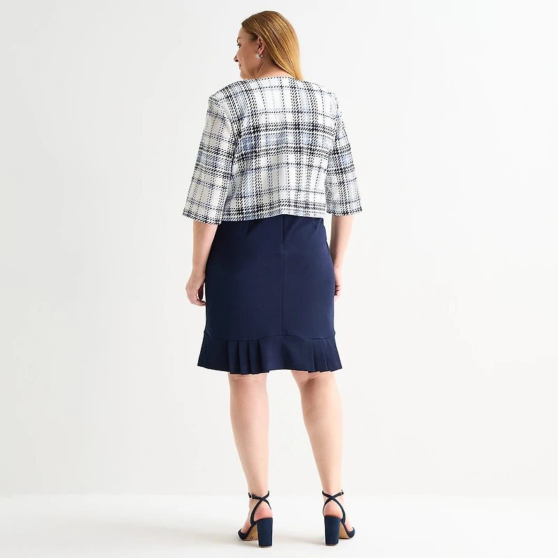 Maya Brooke Womens Plus Pearl Trim Jacket Dress