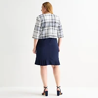 Maya Brooke Womens Plus Pearl Trim Jacket Dress