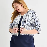Maya Brooke Womens Plus Pearl Trim Jacket Dress