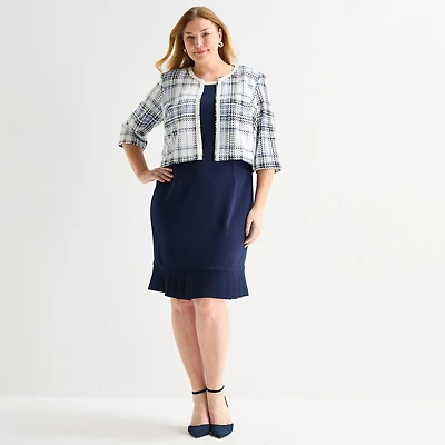 Maya Brooke Womens Plus Pearl Trim Jacket Dress