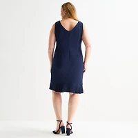 Maya Brooke Womens Plus Pearl Trim Jacket Dress