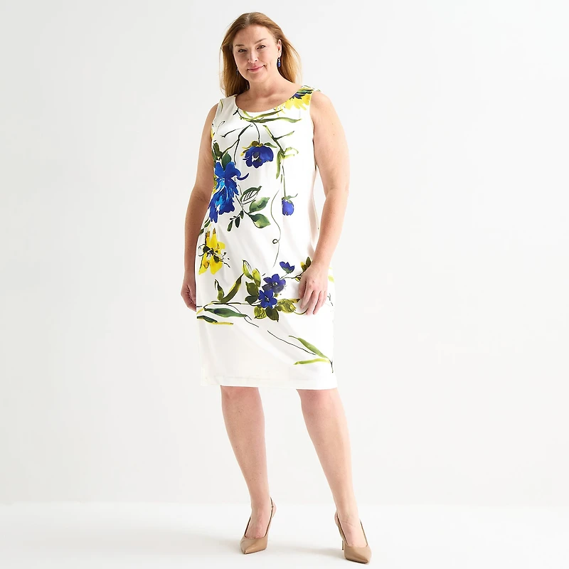 Maya Brooke Womens Plus Floral Jacket Dress