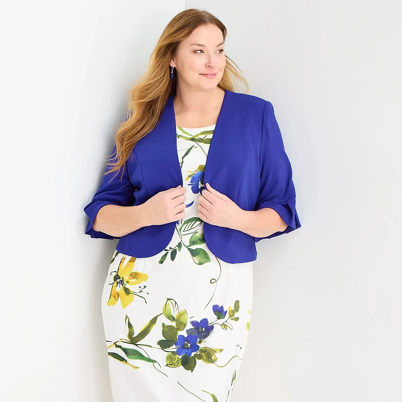 Maya Brooke Womens Plus Floral Jacket Dress