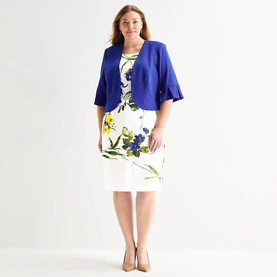 Maya Brooke Womens Plus Floral Jacket Dress