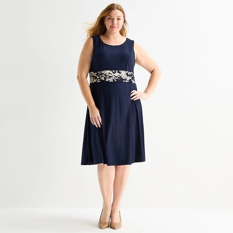 Jessica Howard Womens Plus Midi Floral Jacket Dress