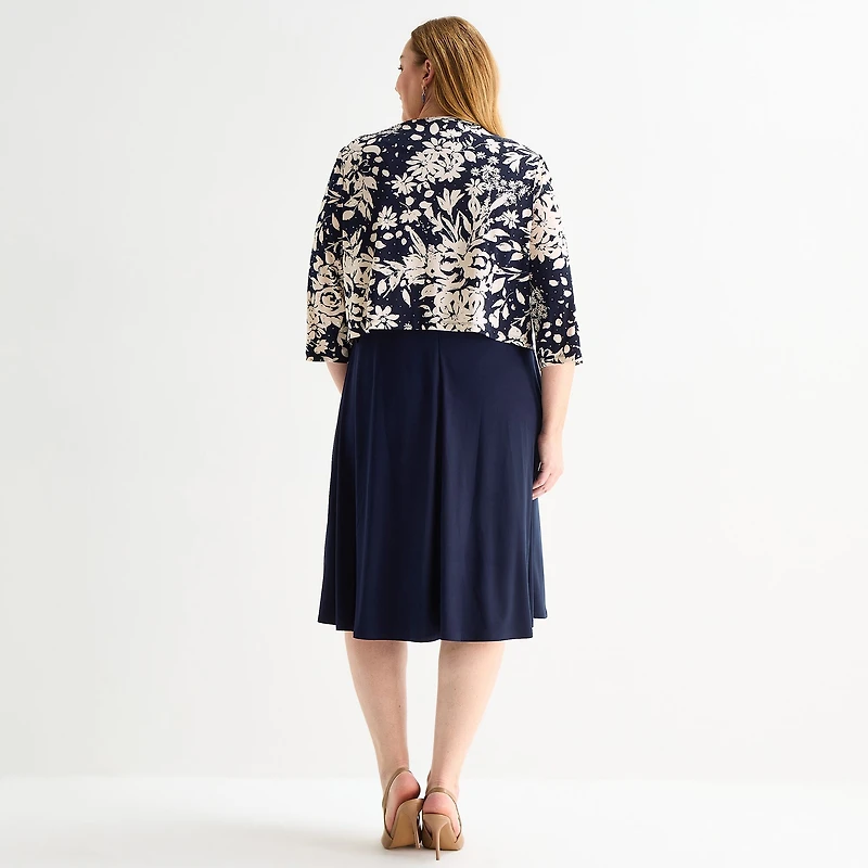 Jessica Howard Womens Plus Midi Floral Jacket Dress