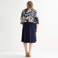 Jessica Howard Womens Plus Midi Floral Jacket Dress