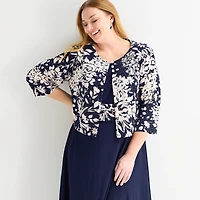 Jessica Howard Womens Plus Midi Floral Jacket Dress