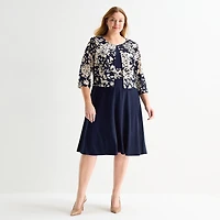 Jessica Howard Womens Plus Midi Floral Jacket Dress