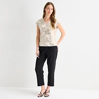 MSK Womens V Neck Short Sleeve Embellished Blouse