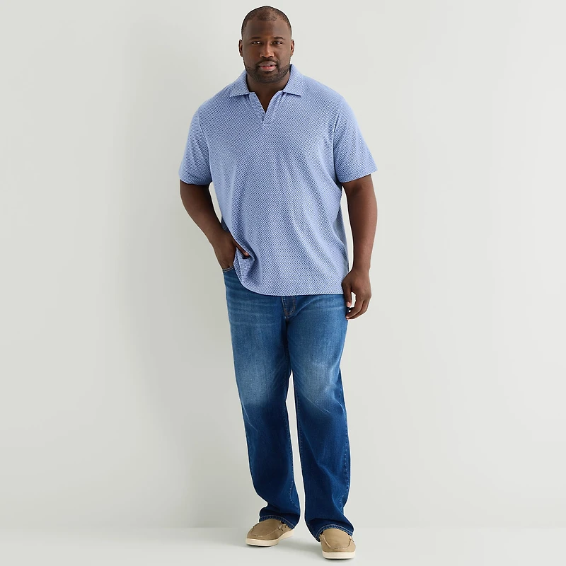 Stafford Johnny Collar Big and Tall Mens Regular Fit Short Sleeve Polo Shirt