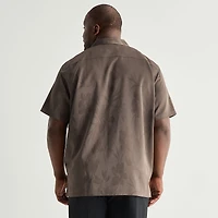 J. Ferrar Floral Jacquard Mens Short Sleeve Regular Fit Big and Tall Button-Down Shirt