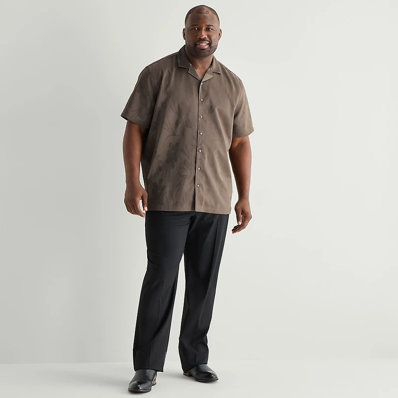 J. Ferrar Floral Jacquard Mens Short Sleeve Regular Fit Big and Tall Button-Down Shirt