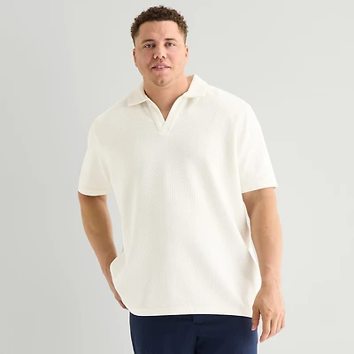 J. Ferrar Johnny Collar Big and Tall Mens Regular Fit Short Sleeve Polo Shirt