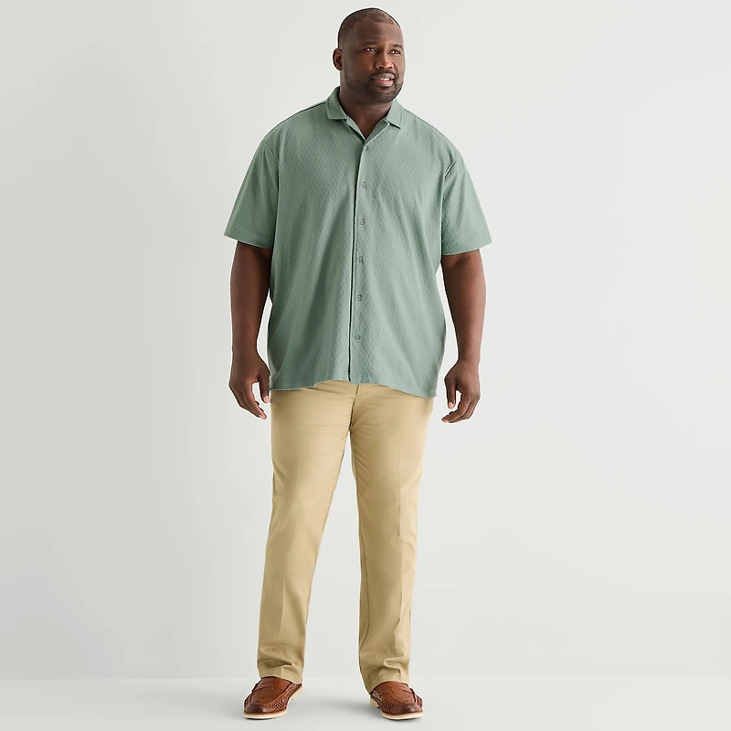 Stafford Jacquard Mens Short Sleeve Big and Tall Camp Shirt