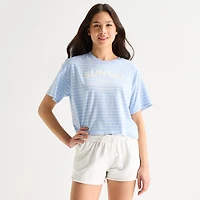 Arizona Womens Juniors Round Neck Short Sleeve Boxy Fit Graphic T-Shirt