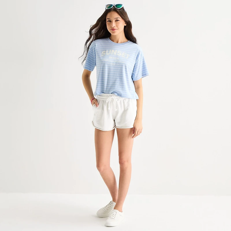 Arizona Womens Juniors Round Neck Short Sleeve Boxy Fit Graphic T-Shirt