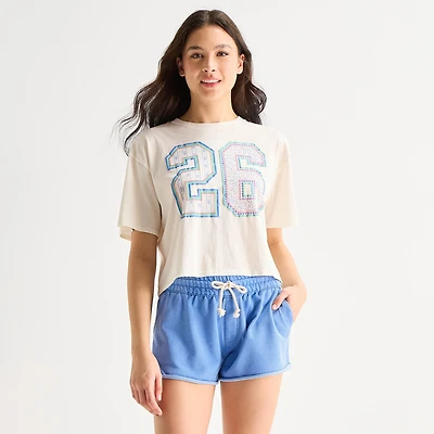 Arizona Womens Juniors Round Neck Short Sleeve Boxy Fit Graphic T-Shirt
