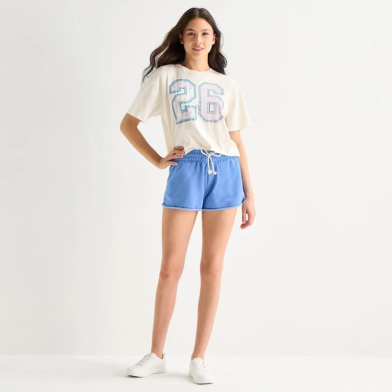 Arizona Womens Juniors Round Neck Short Sleeve Boxy Fit Graphic T-Shirt