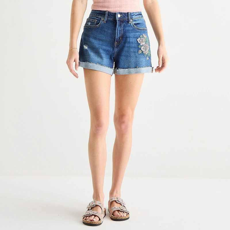 Arizona Womens 1/2" High Rise Juniors Denim Short
