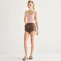 Arizona Womens 1 1/2" Low Rise Juniors Stretch Fabric Chino Short